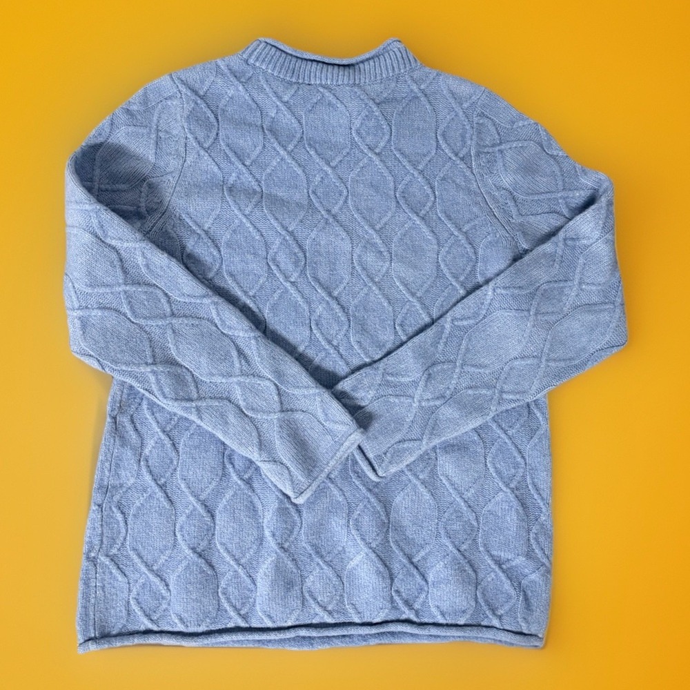 TALBOTS Cable Knit Rolled Mockneck Sweater Alpaca Wool Blend Blue‎ Petite Large